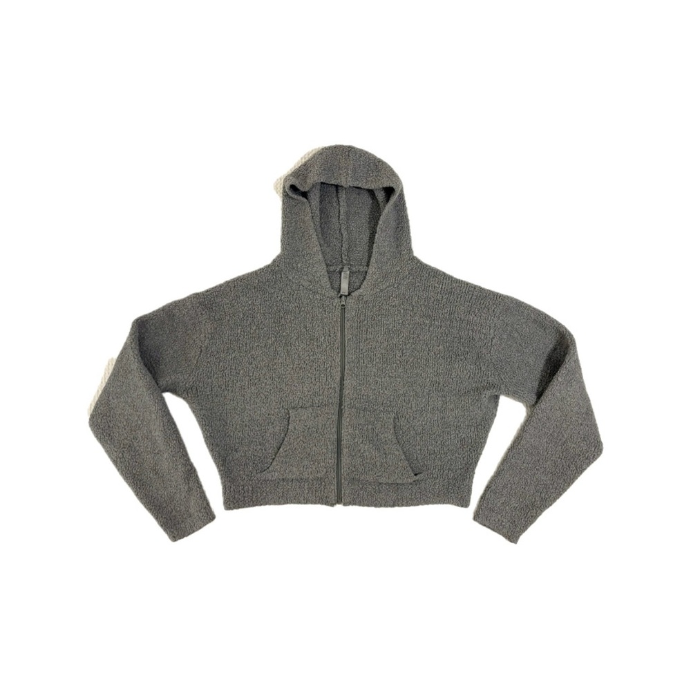 SKIMS Cozy Knit Bouclé Cropped Zip Hoodie in Smoke Gray - Plus Size 2X 3X
